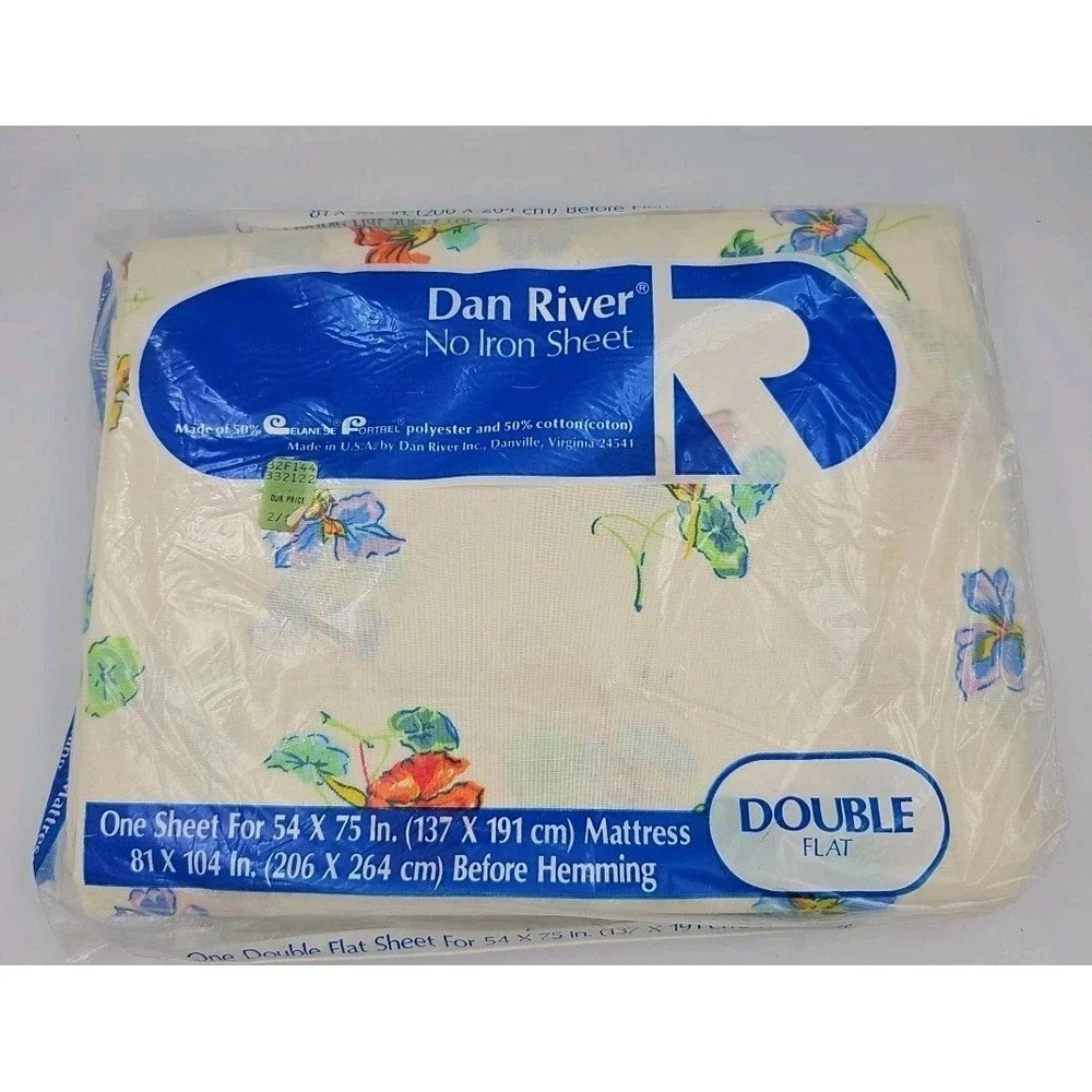 Dan River Double Flat & Fitted Sheet Vintage NOS Floral Poly Cotton‎ Blend New